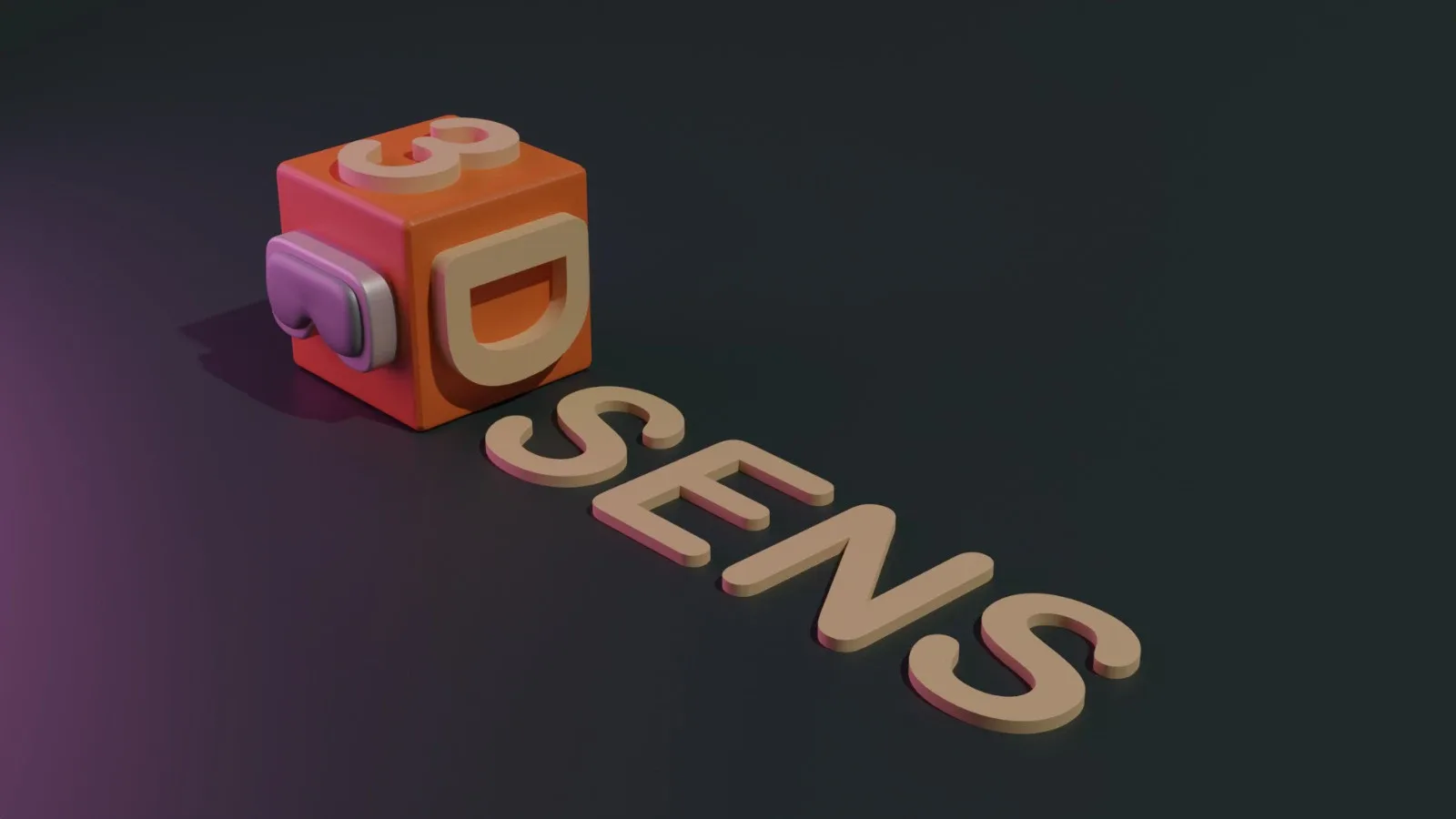 Koyu zeminde turuncu küplerle kurulmuş 3DSENS 3D logosu